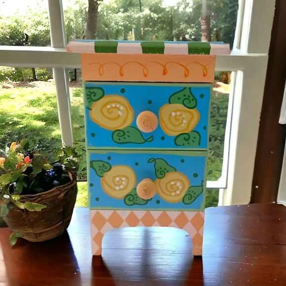 Milson & Louis Hand Painted Jewelry Box Chest Of Drawers Colorful Shabby READ - Picture 16 of 16